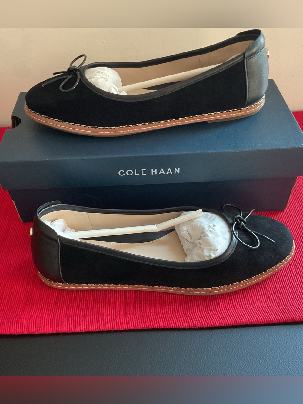 Cole Haan Black Suede Ballet Flats Size 10, Includes Cleaning Items